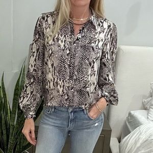 Marled Reunited Clothing Snake Print Button Blouse